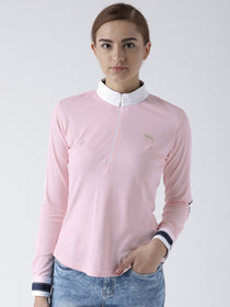 Women Solid Pink Polo T-Shirt - JUMP USA