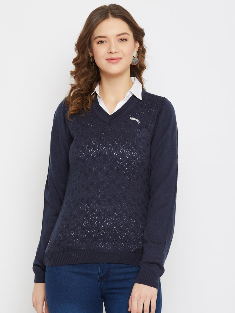 JUMP USA Women Navy Blue Self Design Sweater