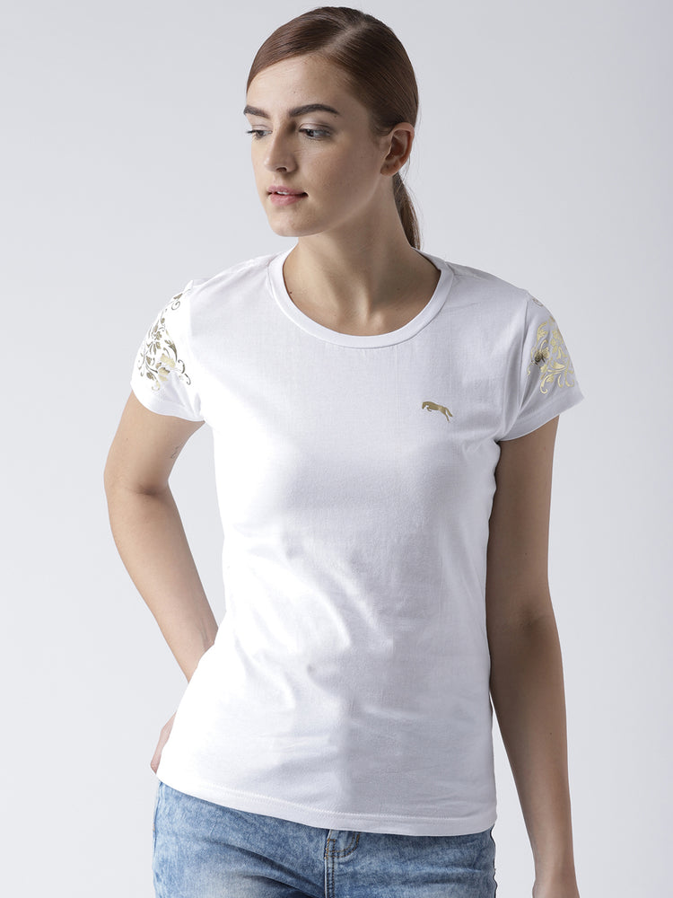 Women Solid White T-Shirt - JUMP USA