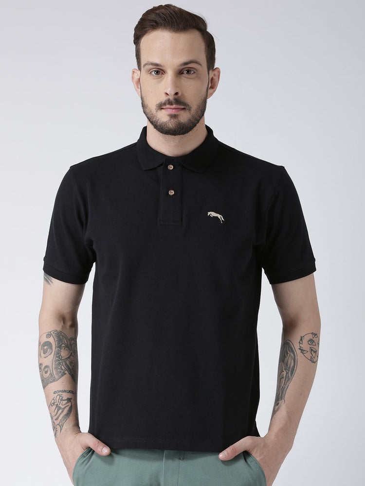 Men Black Solid Polo T-shirt - JUMP USA