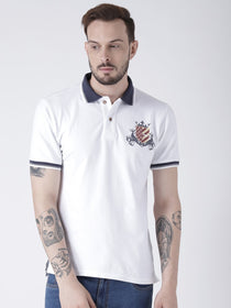 Men White Solid Polo T-shirt - JUMP USA