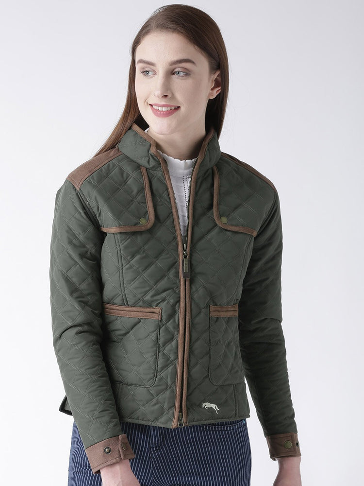 Women Polyster Casual Long Sleeve  Green Winter Jacket - JUMP USA (1568775798826)