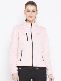 Women Pink Solid Sporty Jacket - JUMP USA