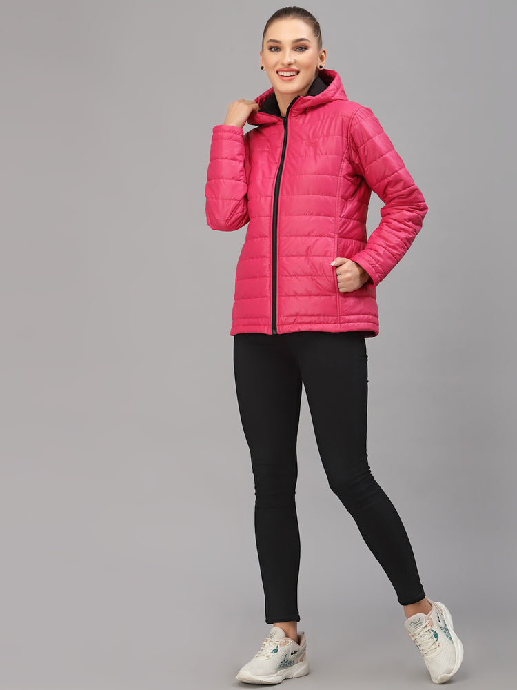 JUMP USA Women  Pink Solid Active Wear Jacket With Hood