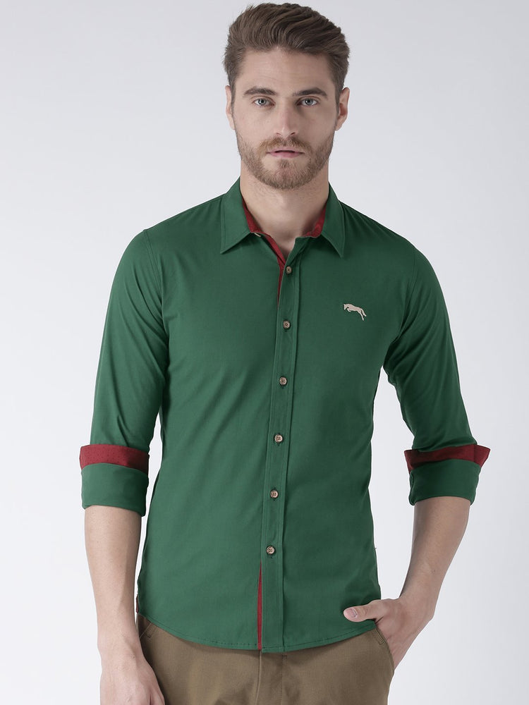 Men Green Slim Fit Solid Casual Shirt - JUMP USA (1568801423402)