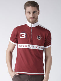 Men Red Solid Polo Collar T-Shirt - JUMP USA