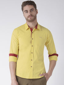 Men Yellow Solid Cotton Regular Fit Shirt - JUMP USA