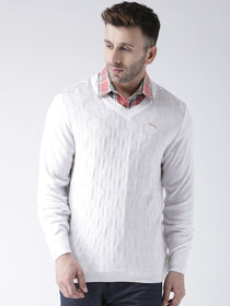 Men White self Design Pullover - JUMP USA