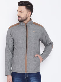 JUMP USA Men Grey Solid Bomber Jacket - JUMP USA