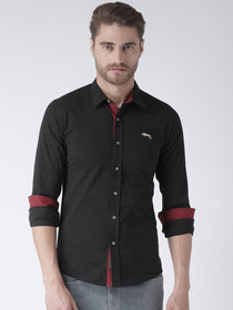 Men Black Solid Cotton Regular Fit Shirt - JUMP USA