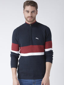 Men Navy Blue Solid Sweater - JUMP USA