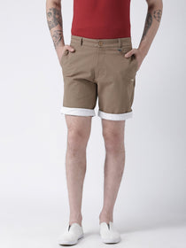 Men Brown Solid Chino Shorts - JUMP USA