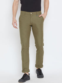 Men Olive Casual Trousers - JUMP USA