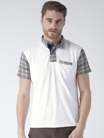 Men White Solid Polo Collar T-Shirt - JUMP USA