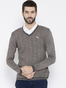 Men Beige self Design Pullover - JUMP USA