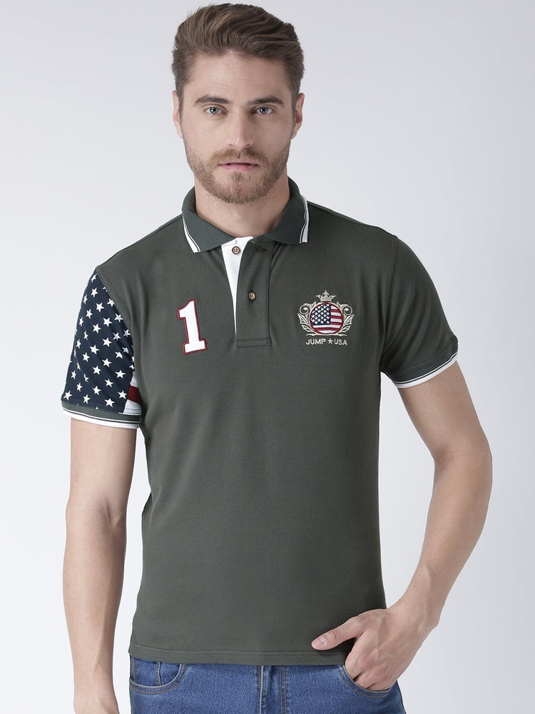 Men Charcoal Solid Polo Collar T-Shirt - JUMP USA