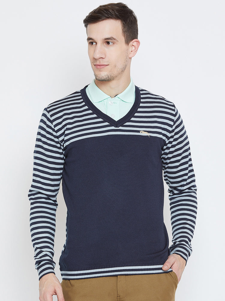 Men Navy Blue Casual Sweaters - JUMP USA