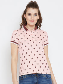 JUMP USA Women Pink Printed Polo Collar T-Shirt - JUMP USA
