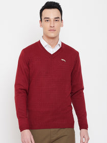 JUMP USA Men Red Self Design Sweater - JUMP USA