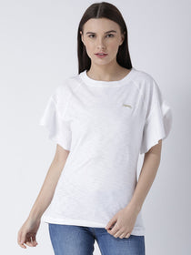 Women White Solid Top - JUMP USA