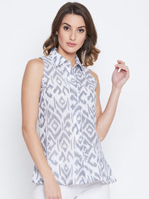 JUMP USA Women White & Grey Printed Casual Shirts - JUMP USA