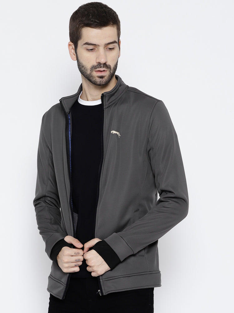 Men Charcoal Solid Open Front Jacket - JUMP USA