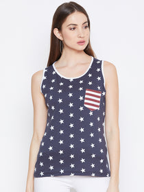 JUMP USA Women Navy Blue Printed Casual Printed Tank Top - JUMP USA