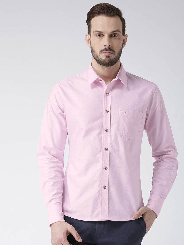 Men Pink Solid Cotton Slim Fit Shirt - JUMP USA