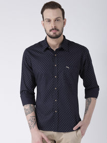 Men Navy Blue Printed Cotton Slim Fit Shirt - JUMP USA
