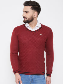 JUMP USA Men Red Self Design Sweater - JUMP USA