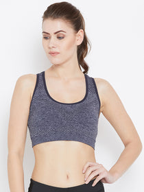 JUMP USA Women Navy Blue Non-Wired Lightly Padded Sports Bra - JUMP USA