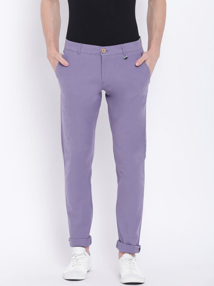 Men Casual Solid Purple Chinos - JUMP USA
