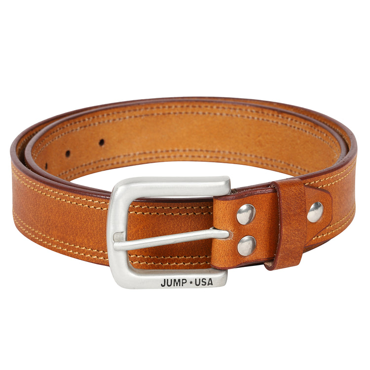 Men Leather Tan Belts With Metal Buckle - JUMP USA