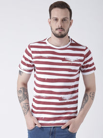 Men White Striped Round Neck T-shirt - JUMP USA