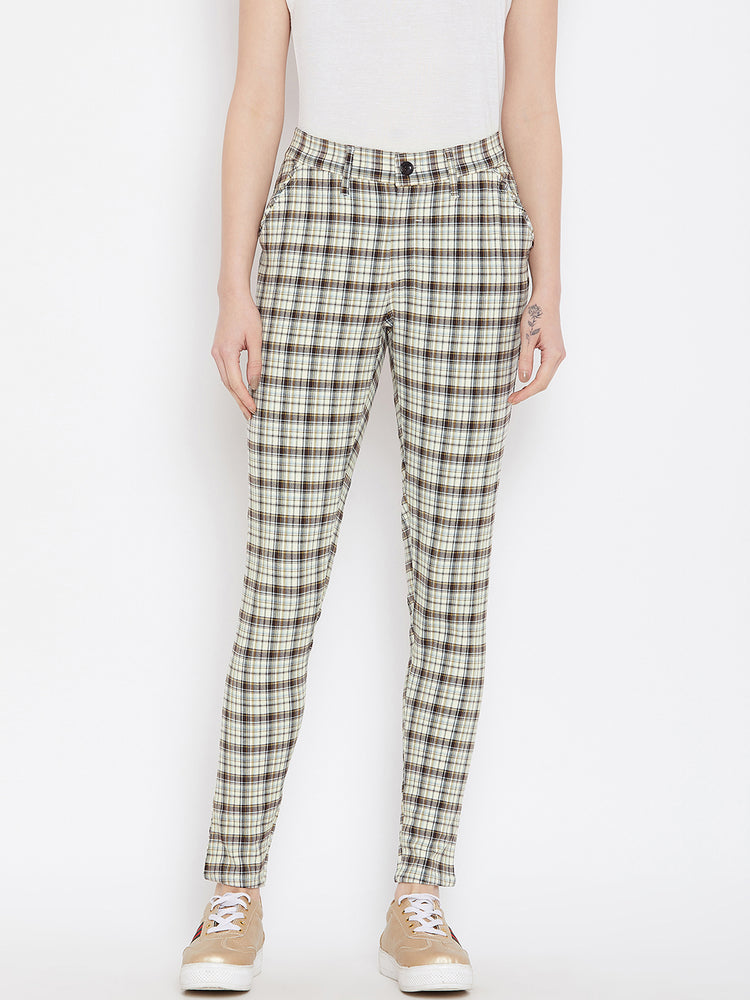 Buy Allegra K Women's Plaid Pants Elastic Waist Casual Work Office Long  Trousers, Khaki, Small at Amazon.in