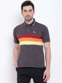 Men Casual Solid Charcoal Polo Collar T-Shirt - JUMP USA