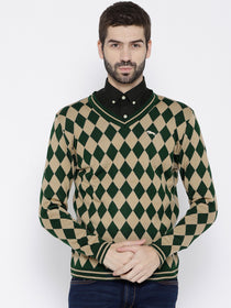 Men Green and Beige Colourblocked Pullover - JUMP USA