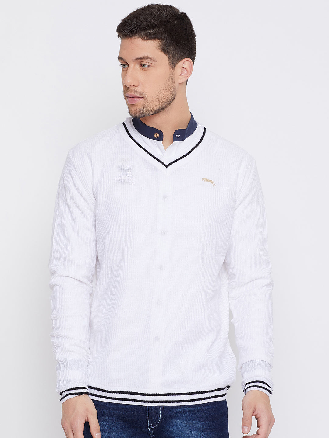 JUMP USA Men White Self Design Pullover - JUMP USA