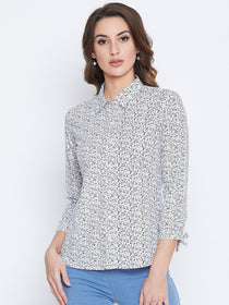 JUMP USA Women White & Blue Printed Casual Shirts - JUMP USA
