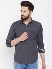 JUMP USA Men Charcoal Solid Cotton Casual Shirts - JUMP USA
