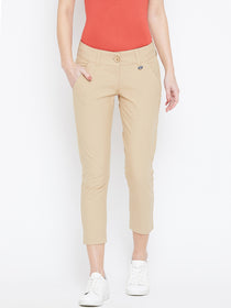 Women Beige Solid Skinny Fit Trousers - JUMP USA