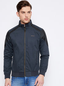 JUMP USA Men Navy Blue Solid Casual Bomber Jacket - JUMP USA