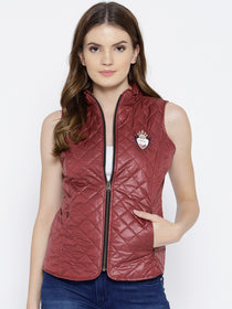 Women Red Quilted Jacket - JUMP USA