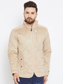 Men Beige Solid Quilted Jacket - JUMP USA