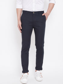 JUMP USA Men Navy Balue Casual Slim Fit Trousers - JUMP USA