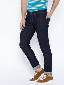 Men Navy Blue Slim Fit Mid-Rise Clean Look Stretchable Jeans - JUMP USA