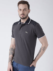 Men Charcoal Solid Polo T-shirt - JUMP USA