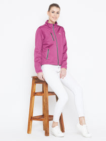 Women Maroon Solid Sporty Jacket - JUMP USA