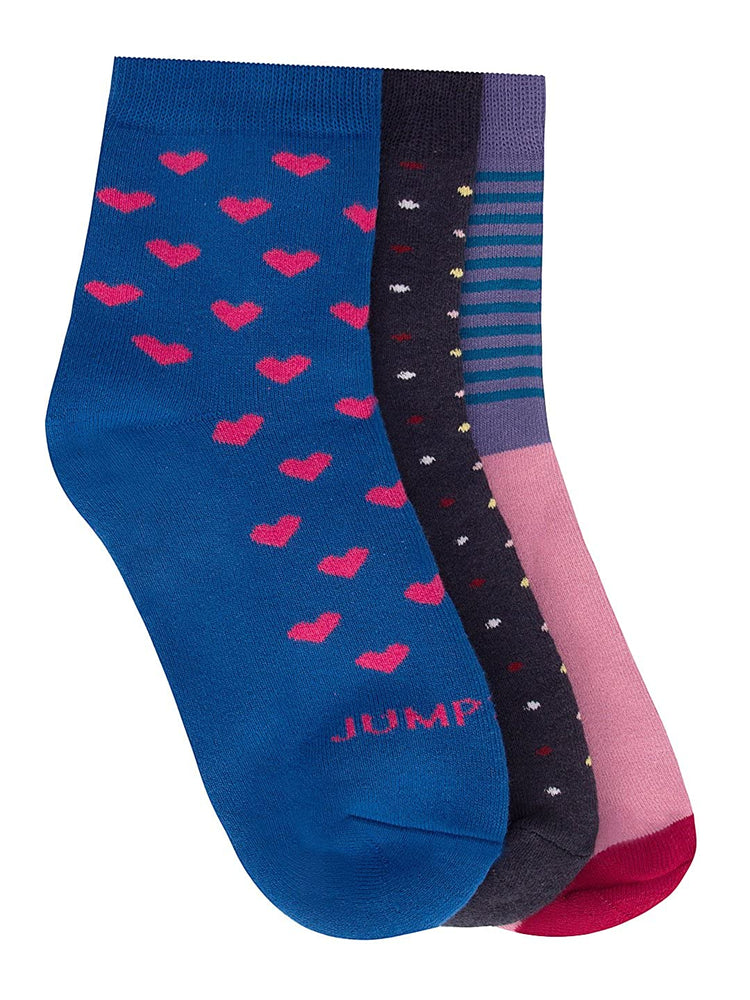 JUMP USA Women's Above Ankle Length Bamboo Cotton Socks - Pack of 3 | Women Casual Socks for Everyday Wear - Sweat Proof, Quick Dry, Padded for Extra Comfort | Color - Blue/Black/Peach
