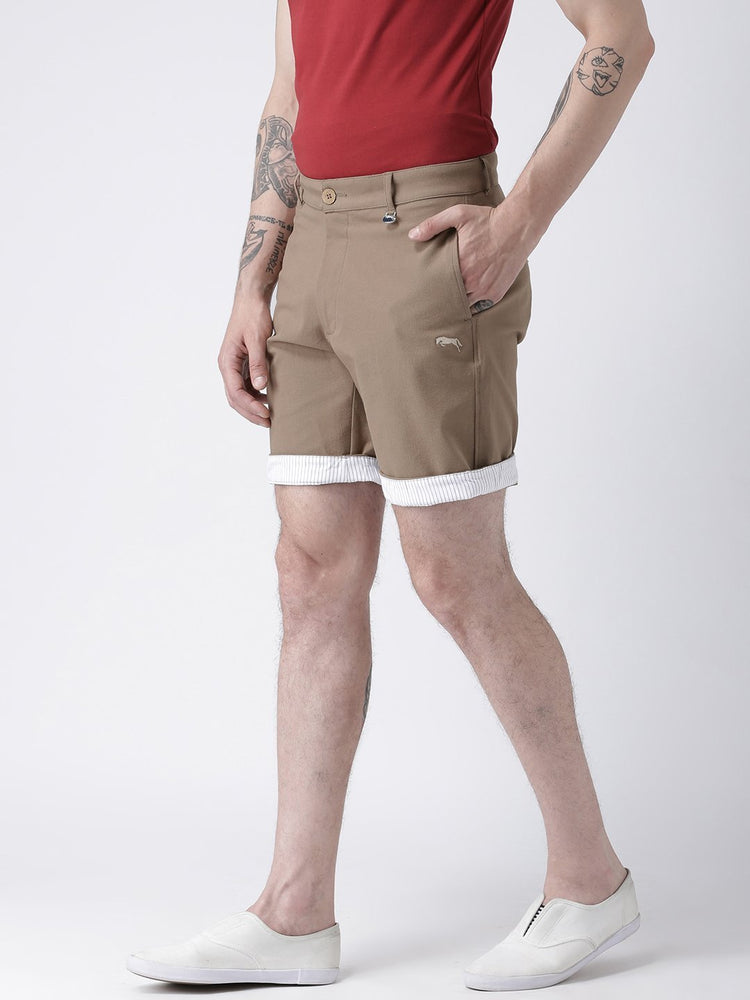 Men Brown Solid Chino Shorts - JUMP USA